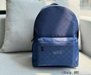 Gucci Blue GG Monogram Nylon Backpack with Logo Plate